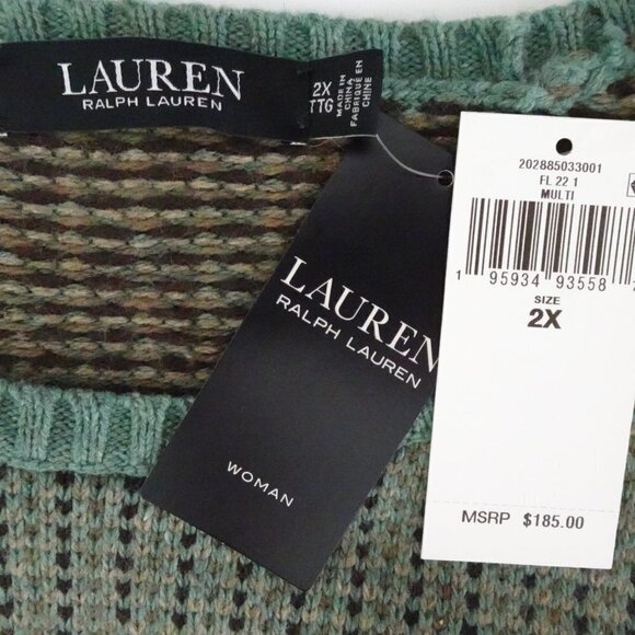 Ralph Lauren Wool Blend Sweater Women's Plus Size 2X Green Faux Leather Trim - Picture 7 of 9